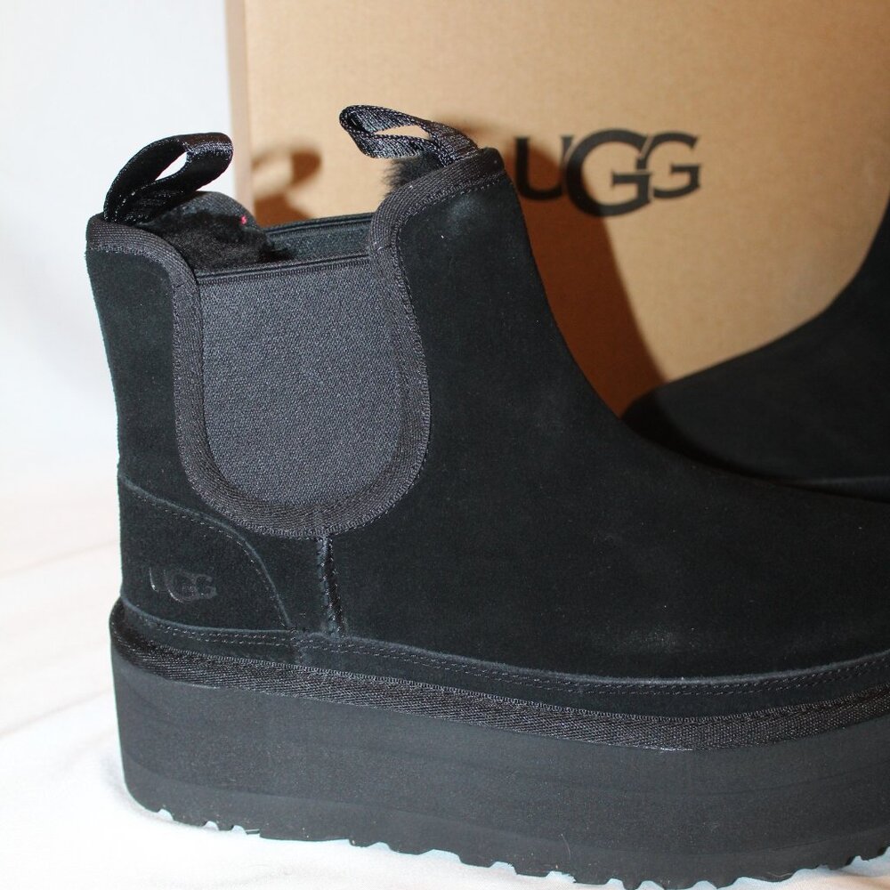 UGG WOMEN'S NEUMEL PLATFORM‎ SUEDE SHEARLING LINED ANKLE BOOTS BLACK - Picture 5 of 8